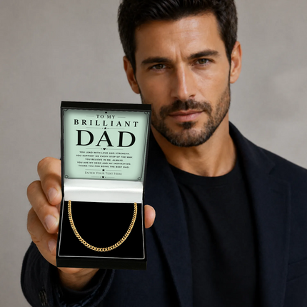 To My Brilliant Dad 18k Gold Plated Cuban Chain Necklace With Personalised Keepsake Box