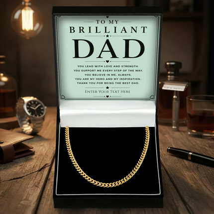 To My Brilliant Dad 18k Gold Plated Cuban Chain Necklace With Personalised Keepsake Box