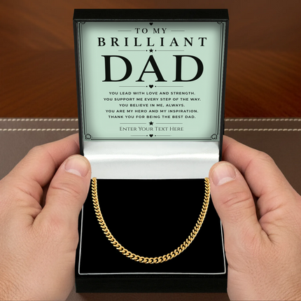 To My Brilliant Dad 18k Gold Plated Cuban Chain Necklace With Personalised Keepsake Box