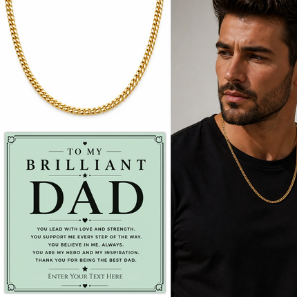 To My Brilliant Dad 18k Gold Plated Cuban Chain Necklace With Personalised Keepsake Box