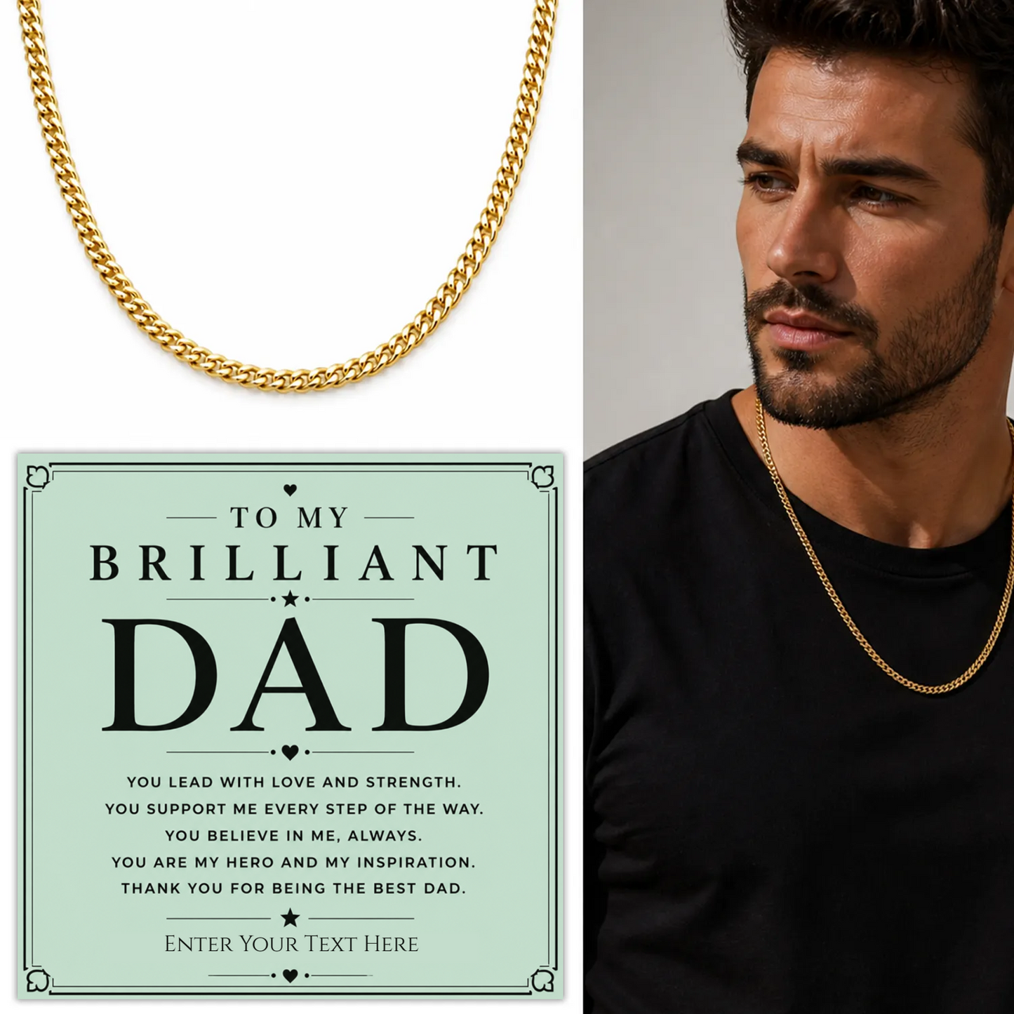 To My Brilliant Dad 18k Gold Plated Cuban Chain Necklace With Personalised Keepsake Box