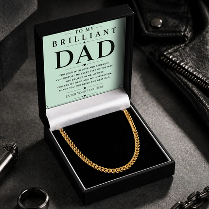 To My Brilliant Dad 18k Gold Plated Cuban Chain Necklace With Personalised Keepsake Box