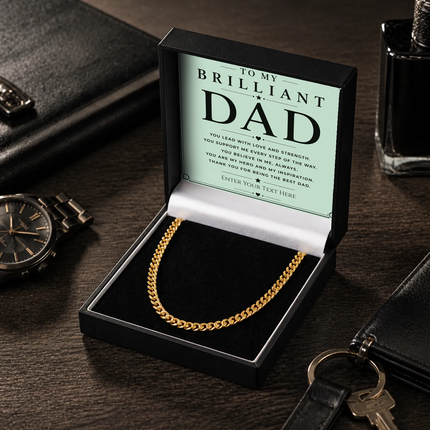 To My Brilliant Dad 18k Gold Plated Cuban Chain Necklace With Personalised Keepsake Box