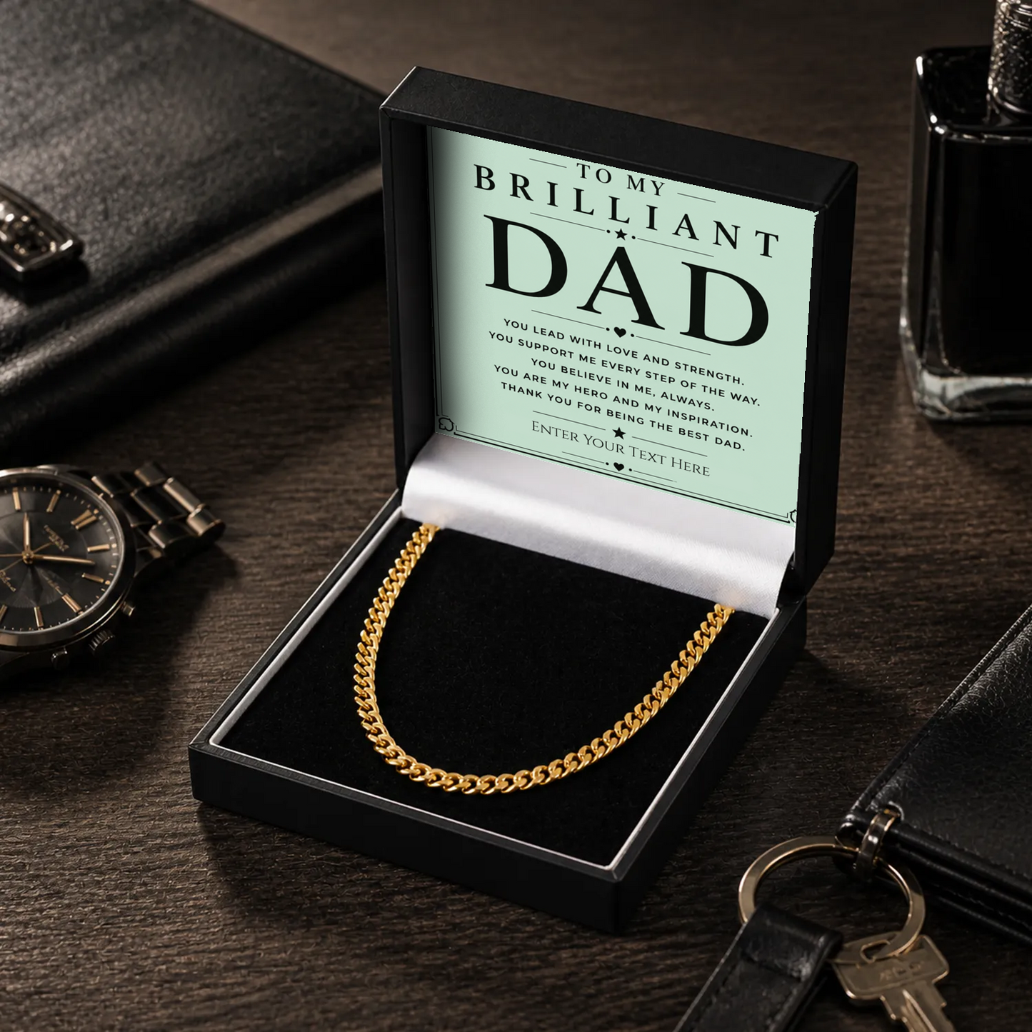 To My Brilliant Dad 18k Gold Plated Cuban Chain Necklace With Personalised Keepsake Box