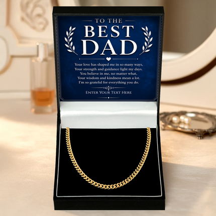 To The Best Dad 18k Gold Plated Cuban Chain Necklace With Personalised Keepsake Box