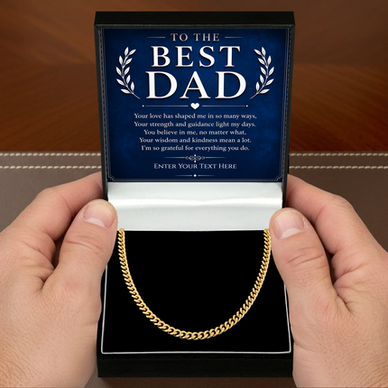 To The Best Dad 18k Gold Plated Cuban Chain Necklace With Personalised Keepsake Box