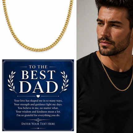 To The Best Dad 18k Gold Plated Cuban Chain Necklace With Personalised Keepsake Box