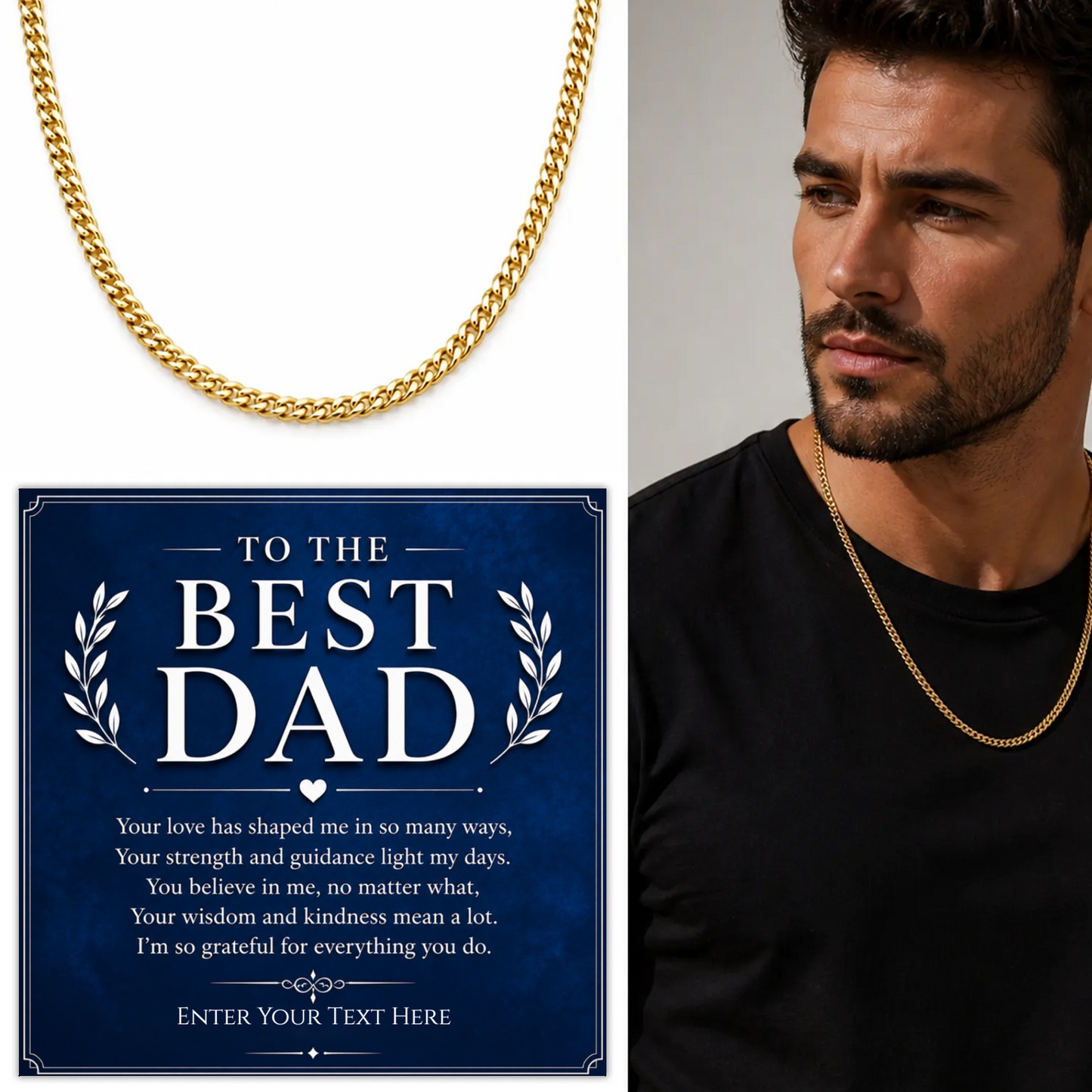 To The Best Dad 18k Gold Plated Cuban Chain Necklace With Personalised Keepsake Box