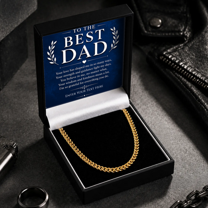 To The Best Dad 18k Gold Plated Cuban Chain Necklace With Personalised Keepsake Box