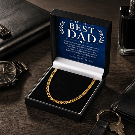 To The Best Dad 18k Gold Plated Cuban Chain Necklace With Personalised Keepsake Box