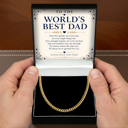 To The World's Best Dad 18k Gold Plated Cuban Chain Necklace With Personalised Keepsake Box