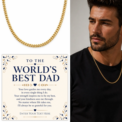 To The World's Best Dad 18k Gold Plated Cuban Chain Necklace With Personalised Keepsake Box