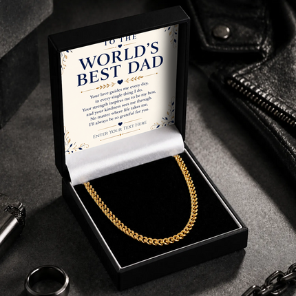 To The World's Best Dad 18k Gold Plated Cuban Chain Necklace With Personalised Keepsake Box