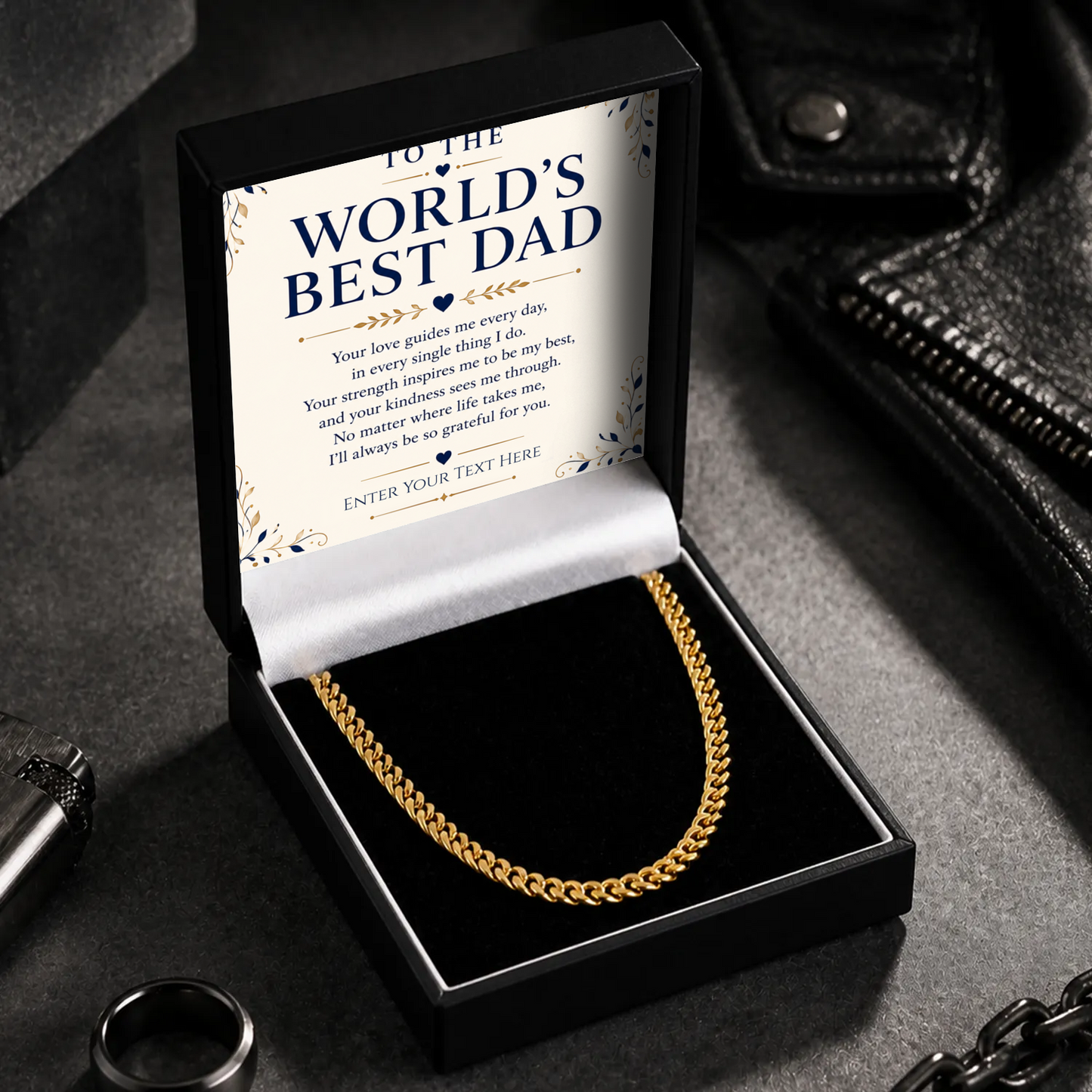 To The World's Best Dad 18k Gold Plated Cuban Chain Necklace With Personalised Keepsake Box
