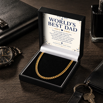 To The World's Best Dad 18k Gold Plated Cuban Chain Necklace With Personalised Keepsake Box