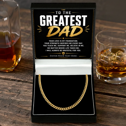 To The Greatest Dad 18k Gold Plated Cuban Chain Necklace With Personalised Keepsake Box