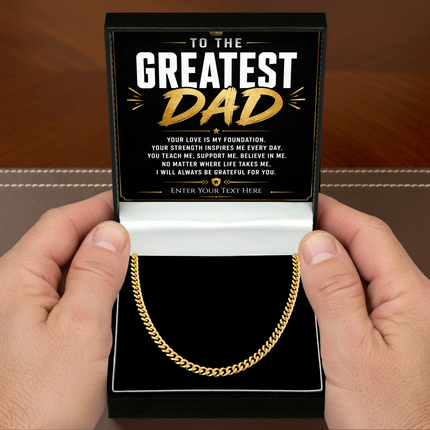 To The Greatest Dad 18k Gold Plated Cuban Chain Necklace With Personalised Keepsake Box