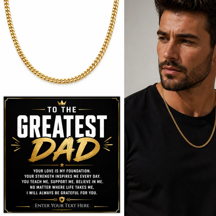 To The Greatest Dad 18k Gold Plated Cuban Chain Necklace With Personalised Keepsake Box