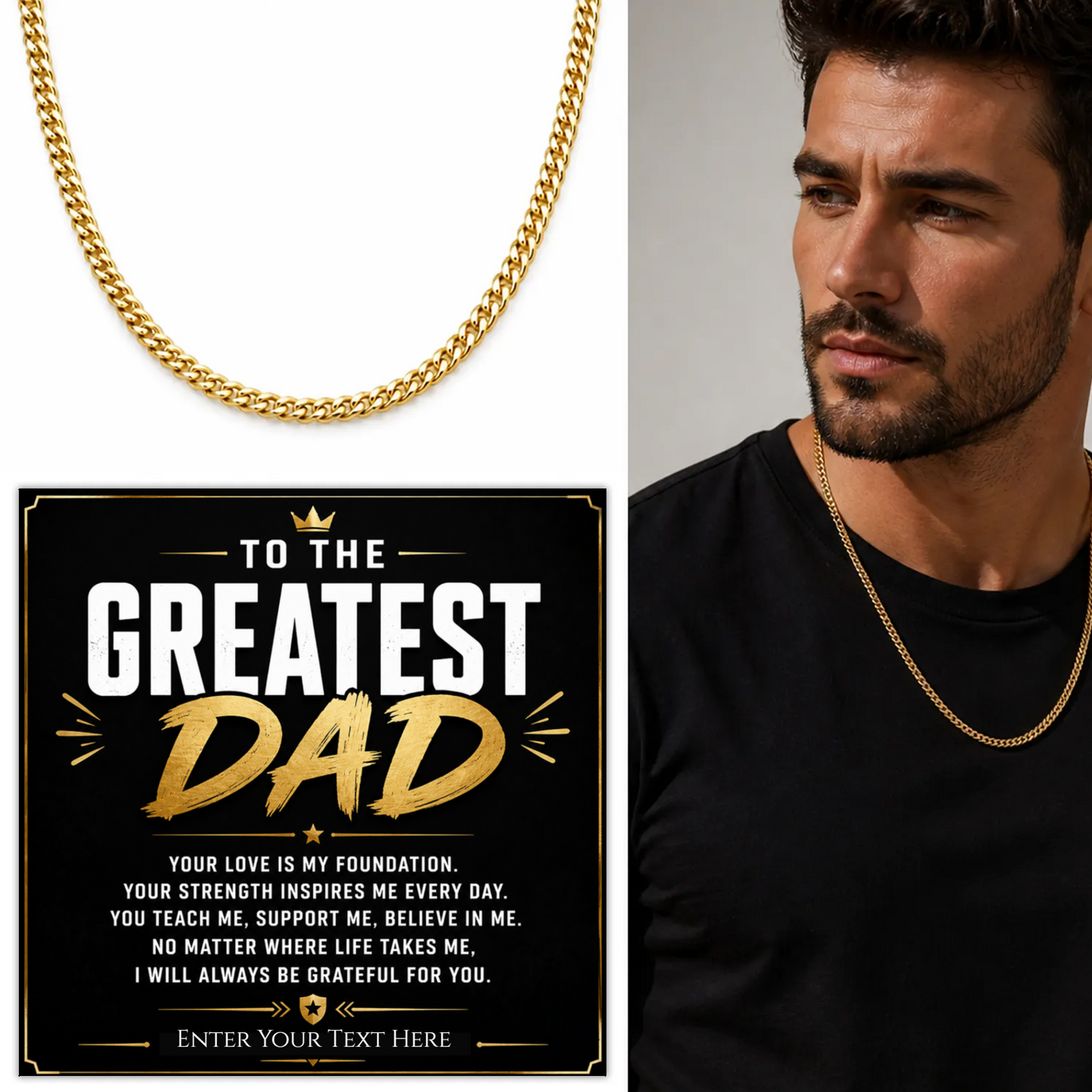 To The Greatest Dad 18k Gold Plated Cuban Chain Necklace With Personalised Keepsake Box