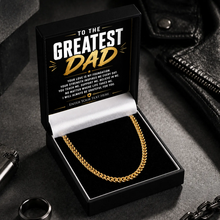 To The Greatest Dad 18k Gold Plated Cuban Chain Necklace With Personalised Keepsake Box