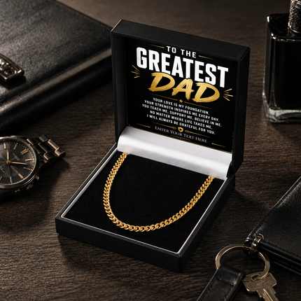 To The Greatest Dad 18k Gold Plated Cuban Chain Necklace With Personalised Keepsake Box