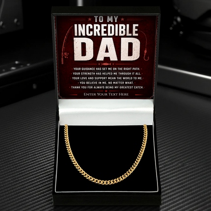 To My Incredible Dad 18k Gold Plated Cuban Chain Necklace With Personalised Keepsake Box