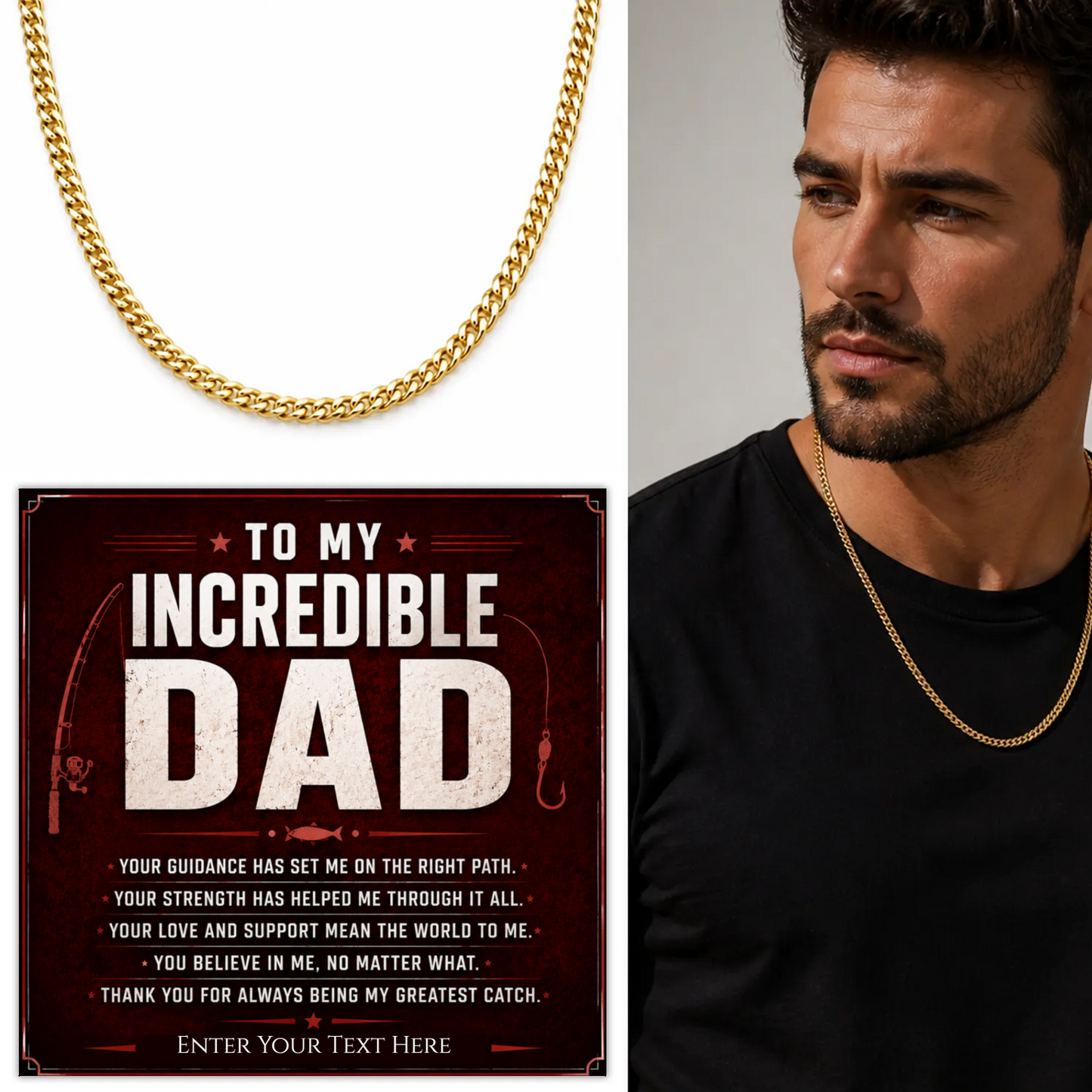 To My Incredible Dad 18k Gold Plated Cuban Chain Necklace With Personalised Keepsake Box