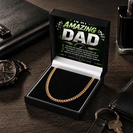 To My Amazing  Dad 18k Gold Plated Cuban Chain Necklace With Personalised Keepsake Box