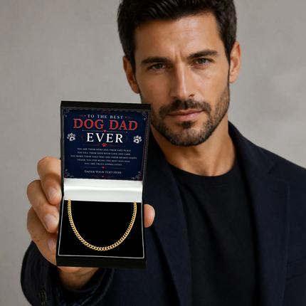 To The Best Dog Dad 18k Gold Plated Cuban Chain Necklace With Personalised Keepsake Box