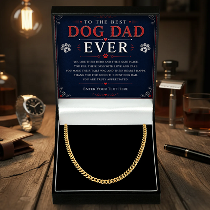 To The Best Dog Dad 18k Gold Plated Cuban Chain Necklace With Personalised Keepsake Box