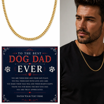 To The Best Dog Dad 18k Gold Plated Cuban Chain Necklace With Personalised Keepsake Box