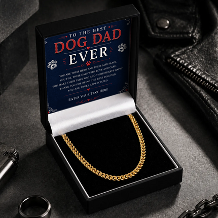 To The Best Dog Dad 18k Gold Plated Cuban Chain Necklace With Personalised Keepsake Box