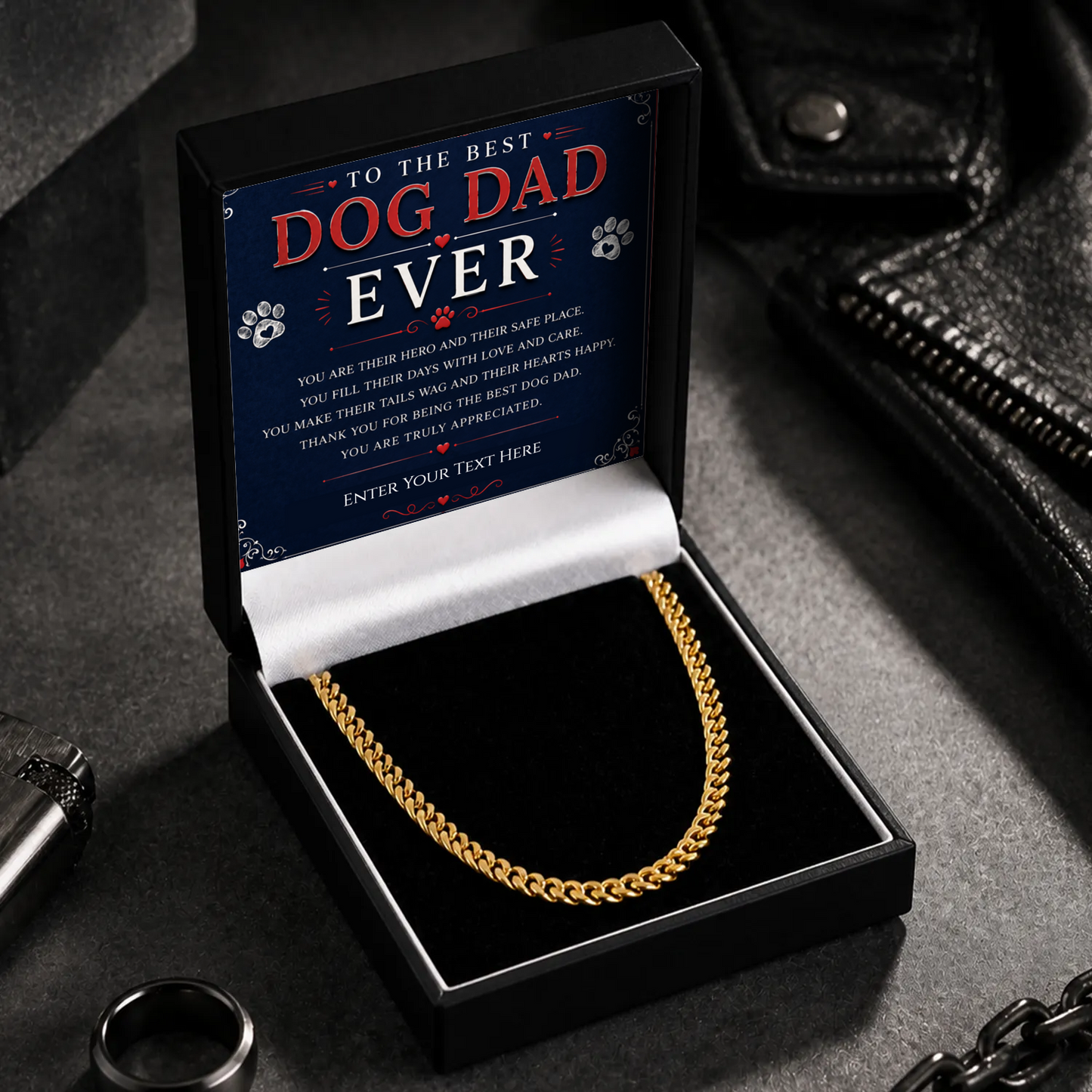 To The Best Dog Dad 18k Gold Plated Cuban Chain Necklace With Personalised Keepsake Box