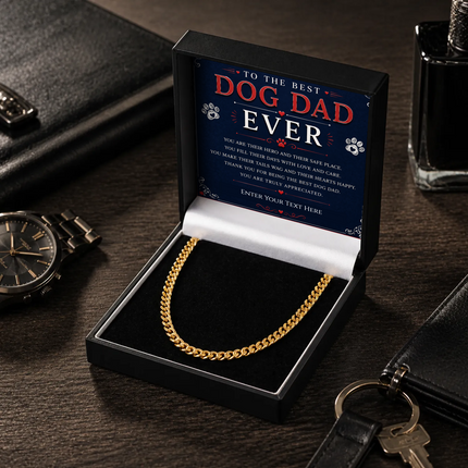 To The Best Dog Dad 18k Gold Plated Cuban Chain Necklace With Personalised Keepsake Box