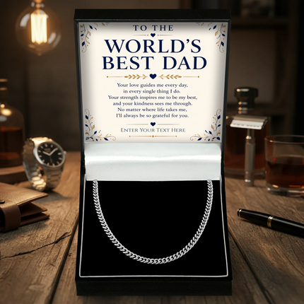 To The Worlds Best Dad Stainless Steel Cuban Chain Necklace With Personalised Keepsake Box