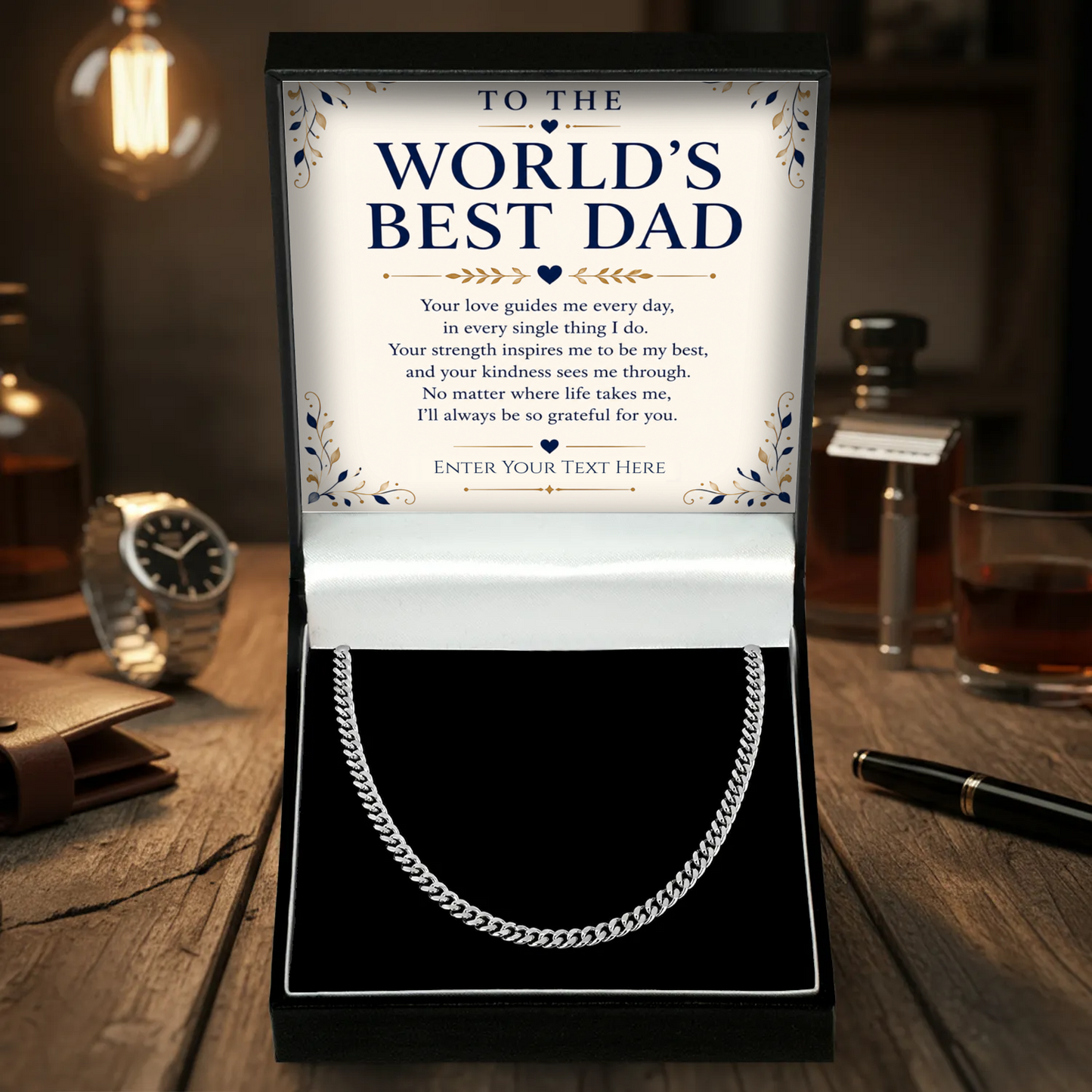 To The Worlds Best Dad Stainless Steel Cuban Chain Necklace With Personalised Keepsake Box