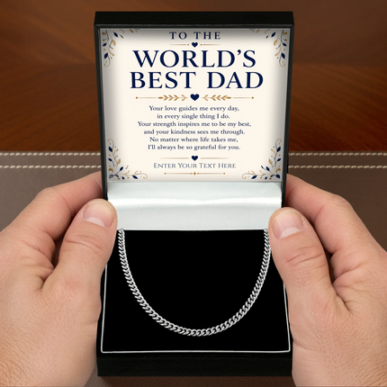 To The Worlds Best Dad Stainless Steel Cuban Chain Necklace With Personalised Keepsake Box