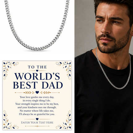 To The Worlds Best Dad Stainless Steel Cuban Chain Necklace With Personalised Keepsake Box