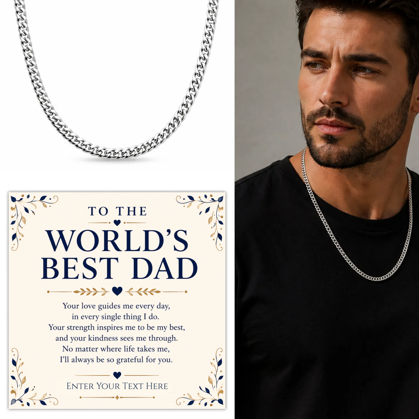 To The Worlds Best Dad Stainless Steel Cuban Chain Necklace With Personalised Keepsake Box
