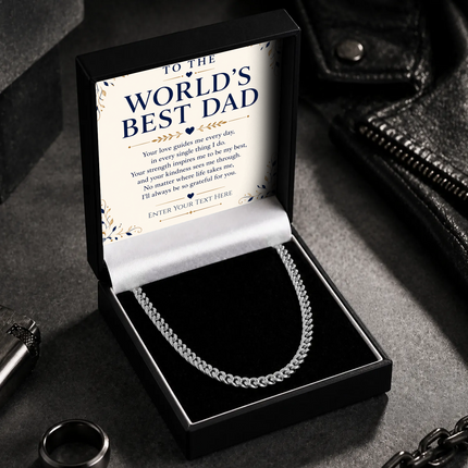 To The Worlds Best Dad Stainless Steel Cuban Chain Necklace With Personalised Keepsake Box