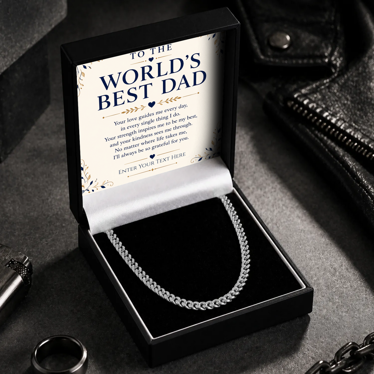 To The Worlds Best Dad Stainless Steel Cuban Chain Necklace With Personalised Keepsake Box