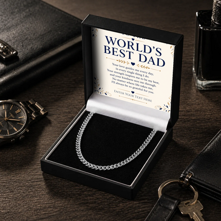 To The Worlds Best Dad Stainless Steel Cuban Chain Necklace With Personalised Keepsake Box