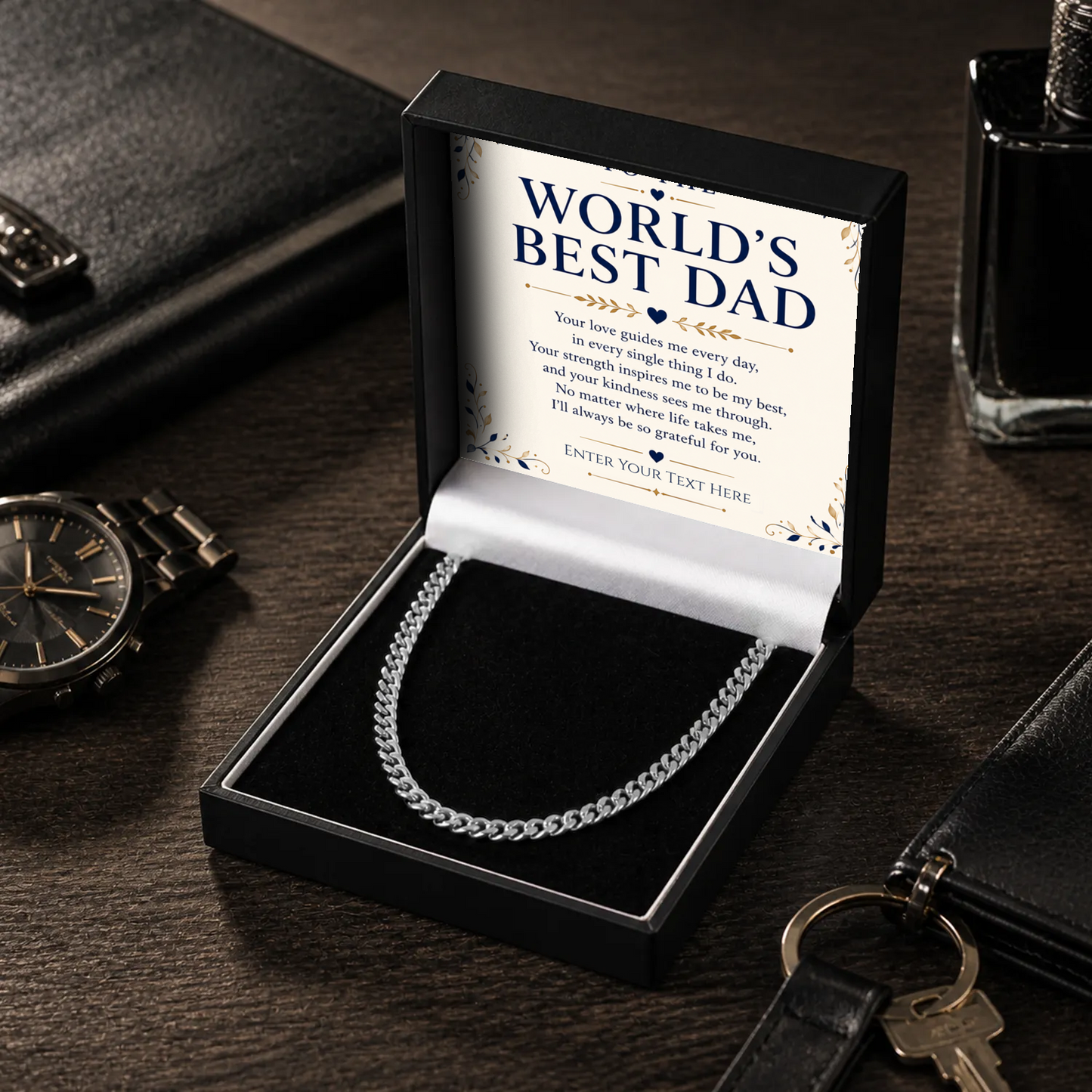 To The Worlds Best Dad Stainless Steel Cuban Chain Necklace With Personalised Keepsake Box