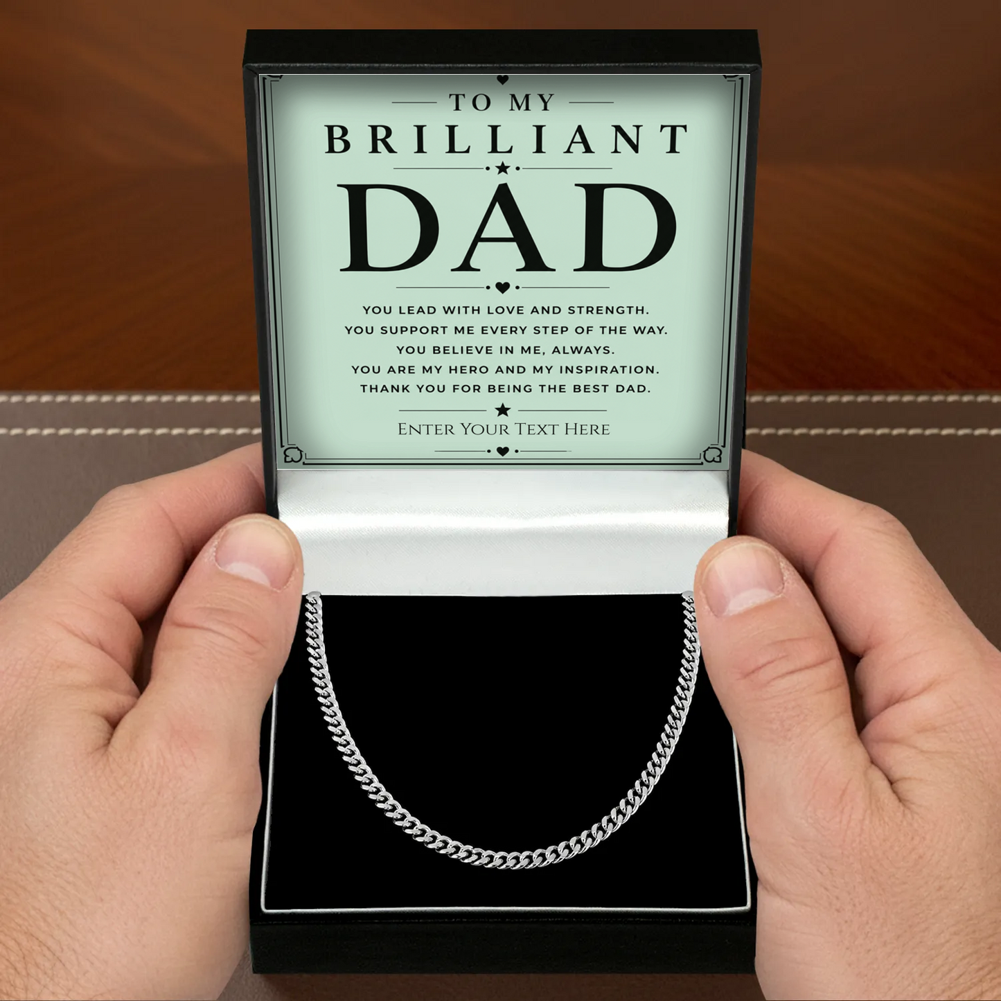 To My Brilliant Dad Stainless Steel Cuban Chain Necklace With Personalised Keepsake Box