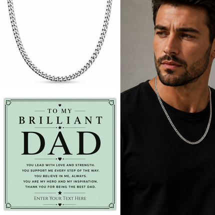 To My Brilliant Dad Stainless Steel Cuban Chain Necklace With Personalised Keepsake Box