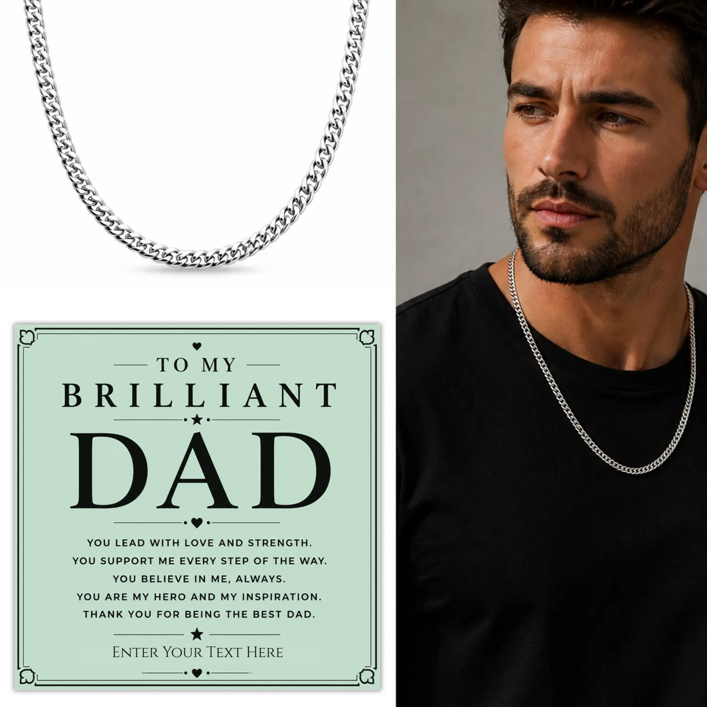To My Brilliant Dad Stainless Steel Cuban Chain Necklace With Personalised Keepsake Box