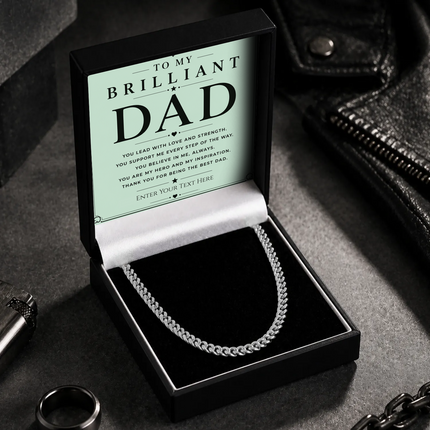 To My Brilliant Dad Stainless Steel Cuban Chain Necklace With Personalised Keepsake Box