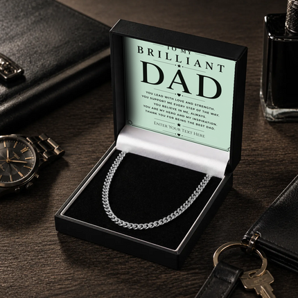 To My Brilliant Dad Stainless Steel Cuban Chain Necklace With Personalised Keepsake Box