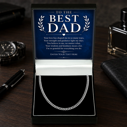 To The Best Dad Stainless Steel Cuban Chain Necklace With Personalised Keepsake Box