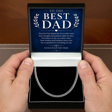 To The Best Dad Stainless Steel Cuban Chain Necklace With Personalised Keepsake Box